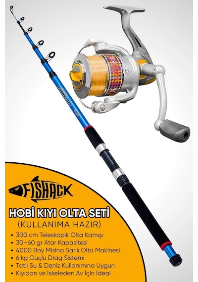 Hobi Kıyı Olta Takımı - 270cm 30-60gr Kamış + 3000'lik Olta Makinesi Xb4+bl300