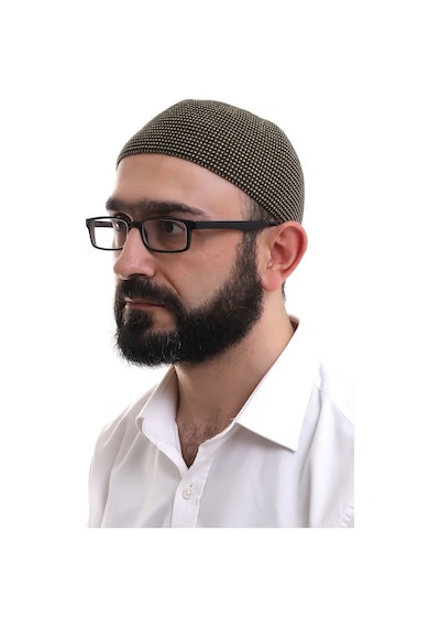 Açık Kahve Kışlık Nokta Desenli Orlon Namaz Takkesi Kahverengi