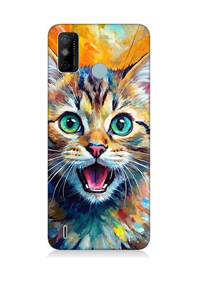 Tecno Spark 6 Go Uyumlu Parlayan Gözlü Neşeli Kedi Desenli Silikon Kılıf Çok Renkli