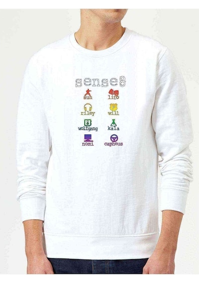 Sense8 Minimalist Symbols & Name Colour Baskılı Beyaz Erkek Sweat