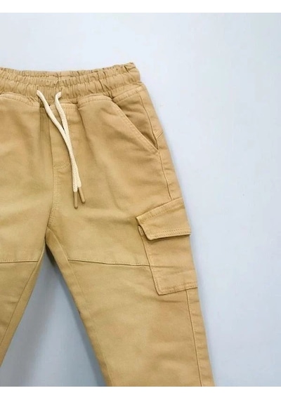 Çikoby Erkek Çocuk Bel Ve Paça Lastikli Dokuma Cepli Kargo Pantolon-14602 Bej