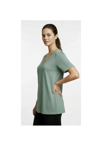 Lyvean V Yaka Oversıze Kısa Kollu Tshirt Yosun Yeşili