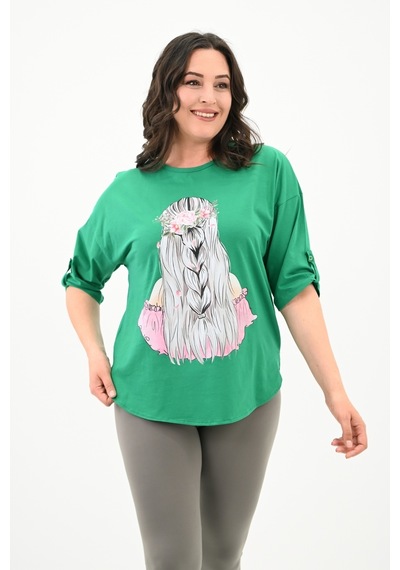 Kadın Büyük Beden Düşük Omuz Oversize T-shirt 1773-1-24 001