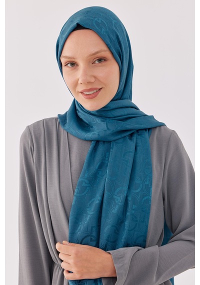 Mirsoy Scarf Daka Desen Parlak Jakar Şal - Mavi Mavi