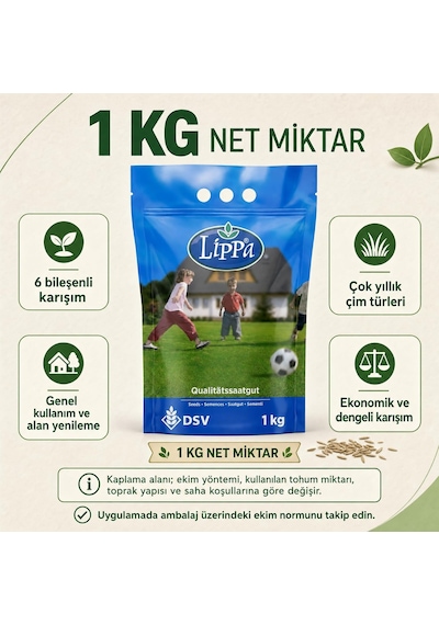 Lexroo Lippa Lisuna 6 Mix Çim Tohumu, Genel Kullanım Ve Bakımı Zor Alanlar İçin 6 Bileşenli Karışım Standart