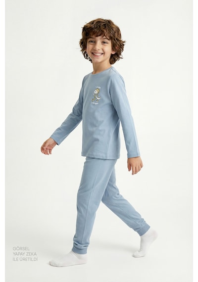 Penti  Mavi Erkek Çocuk Run Like A Dragon Uzun Kollu Pamuklu 2'li Pijama Takımı
