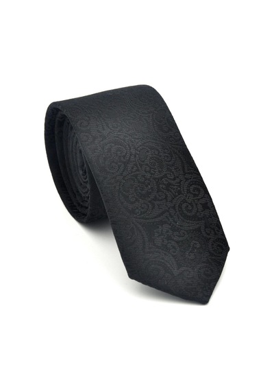 Gaffy Şal Desenli Siyah Dokuma Kumaş Mendilli Slim Fit Kravat // Sdk-2506-1 Siyah