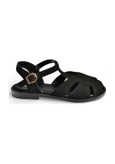 Fox Shoes Y250303002 Siyah Süet Kadın Sandalet Siyah