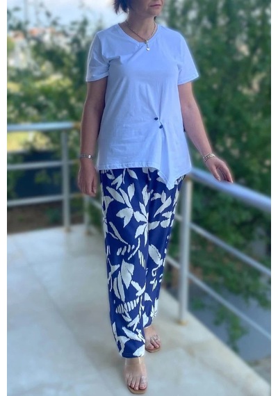 Mia Butik Büyük Beden Bahar Takım Beyaz - Mor Beyaz-mor