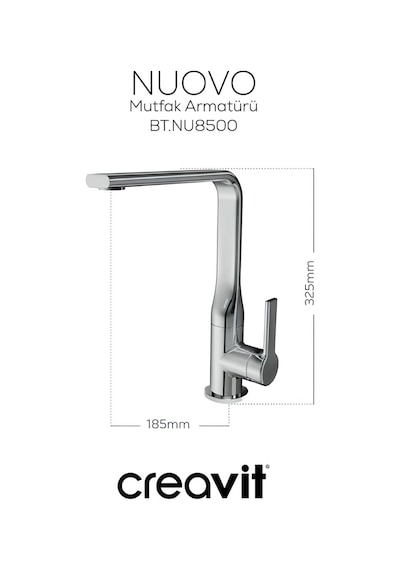 Creavit Nuovo Lavabo Banyo Eviye Bataryası 3'lü Set NU1600-NU2500-NU8500 Krom