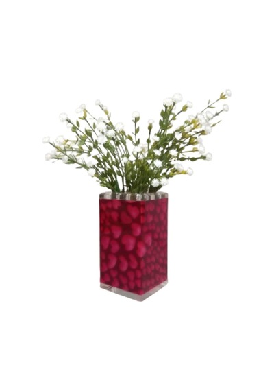Vazoda Çiçek Dekoratif Beyaz Yapay Çiçek Vazo Dahil Kalpli 7 x 7 x 17 CM
