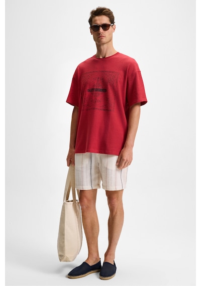 Grimelange TEMPUS Erkek Baskı Detaylı %100 Organik Pamuk Bisiklet Yaka Oversize Fit Bordo T-Shirt
