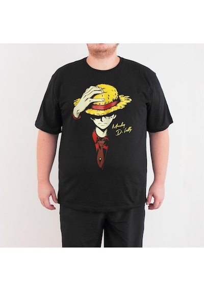 Bant Giyim - One Piece Luffy 4Xl Büyük Beden Siyah Erkek Tişört Çok Renkli