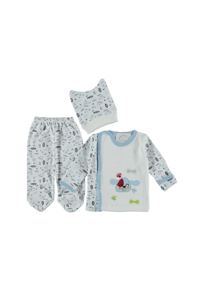 Furkanbaby Mavi 3 Lü Kendinden Eldivenli Takım Seti Mavi