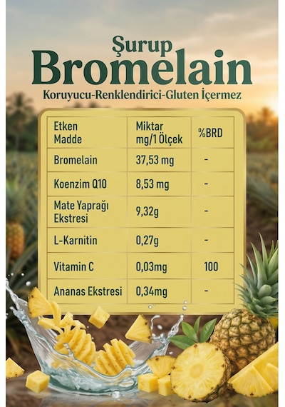 Şifakür Bromelain Şurubu Ananas L-karnitin C Vitamini 250ml Günlük Destek