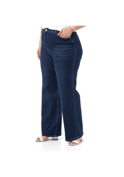 Disentis Büyük Beden Yüksek Bel Geniş Paça Lacivert Denim Pantolon-lacivert Lacivert