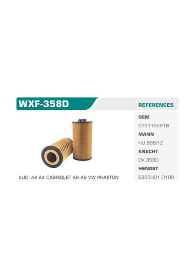 WINKEL WXF-358D WINKEL YAĞ FİLTRESİ A4 A6 A8 S4 S4 QUATTRO 4.2 V8