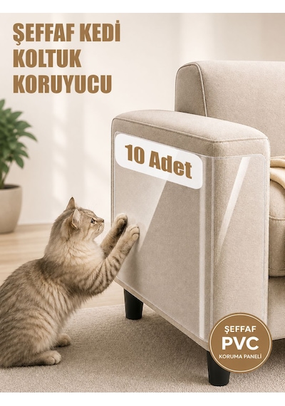 Packline Marketing Kedi Koltuk Tırmalama Koruyucu Şeffaf Yapışkanlı Mobilya Tırmalama Önleyici Bandı 20x50 Cm 10 Adet
