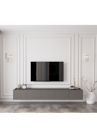 Capella Gri Mdf Country 5 Kapak Duvara Monte 200 Cm Tv Ünitesi