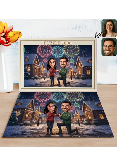 Bk Gift Kişiye Özel Sevgili Yılbaşı Karikatür Tasarımlı 1000 Parça Profesyonel Puzzle-6, 1000 Puzzle, Yeni Yıl Hediyesi, Yılbaşı Hediyesi Kobitmeyenco