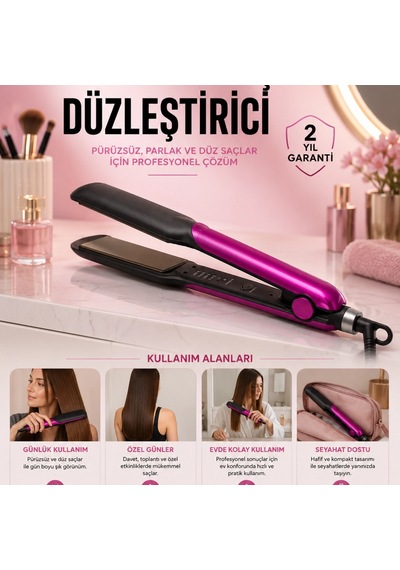 Saç Düzleştirici 240 C Isı Ayarlı Turmalin Seramik Kaplama 5 Kademeli 360 Döner Kablo