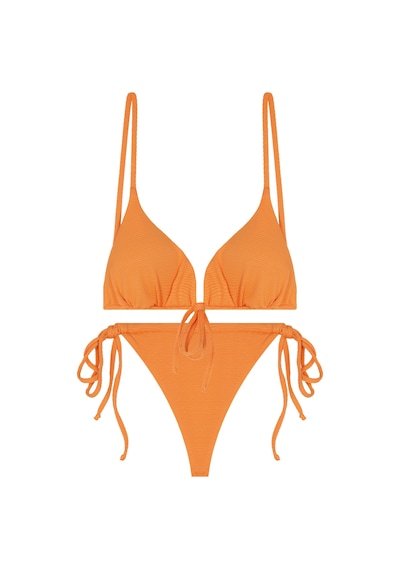 İpli Üçgen Dokulu Bikini Takımı Turuncu