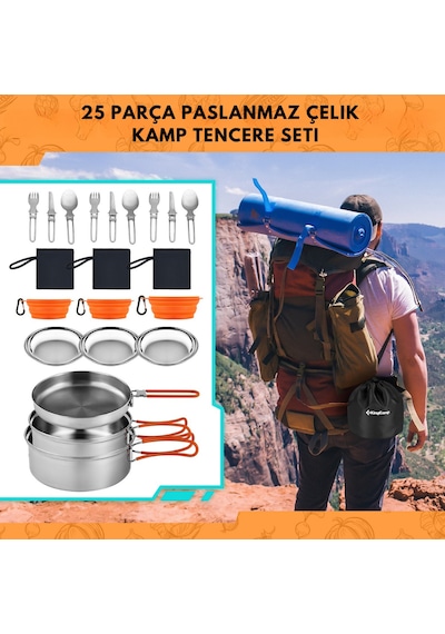 Kingcamp Adventurer Iı Pro Paslanmaz Çelik Kamp Tencere Seti 25 Parça Gri