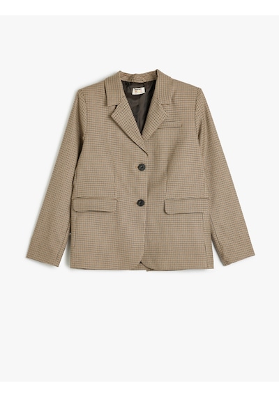 Koton Blazer Ceket Klasik Yaka Cep Detaylı Uzun Kollu Düğmeli Kahverengi Ekose 5wkg20061aw Kahverengi