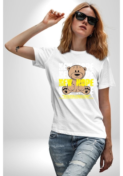 Yeni Umut Unisex Unisex Beyaz Organik Baskılı T-shirt Penye Yüksek Kalite Beyaz