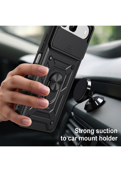 Caseonn Tecno Spark 40 5g Kılıf Sürgülü Kamera Korumalı Yüzüklü Mıknatıslı Tank Kapak Lacivert