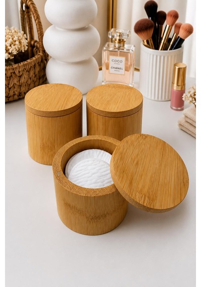 3 Lü Çok Amaçlı Bambu Organizer Ve Saklama Kutusu Makyaj Pamuğu ,pamukluk