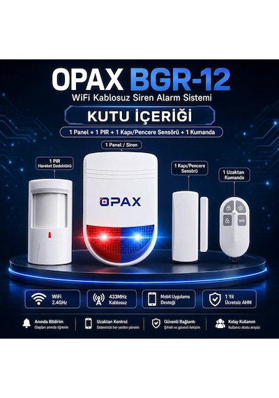 Opax Bgr-12 Wifi Kablosuz Alarm Sistemi 96 Bölge Desteği 1 Yıl Ahm
