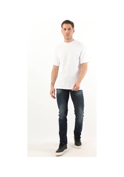 Banny Jeans Erkek Orta Bel Taşlanmış Jean Pantolon Lacivert 35