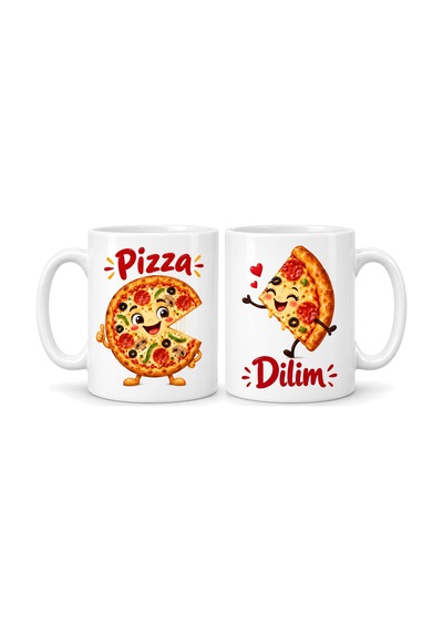 Buradabulabilirsin Pizza Ve Dilim 2'li Porselen Kupa Seti - Model 365 Bbz Çok Renkli