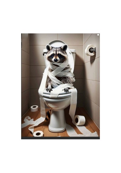 Wc Komik Tualet Rakun Cafe Restorant Dükkan Dekarasyon Kanvas Tablo Kanvas Altın Çerçeveli