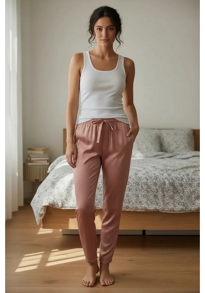 Kadın Kadife Alt Pijama Siyah GÜL KURUSU