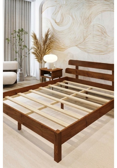 Renazzo Lotus Masif Ahşap Karyola Ve 2 Adet Komodin Ceviz 180x200 Ceviz - 180 X 200