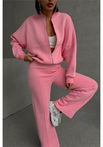 Neşeli Butik Kadın Şardonlu Üç İplik Eşofman Takımı Gts018 - Pembe Pembe