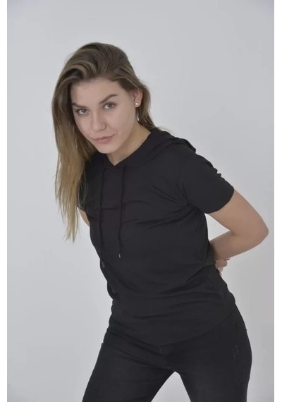 Valensdesign Kapşonlu Slim Fit T-shirt - Siyah