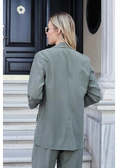 Jument Kadın İpeksi Dokulu Modal Kumaş Yakalı Cep Kapaklı Oversize Salaş Blazer Ceket-haki