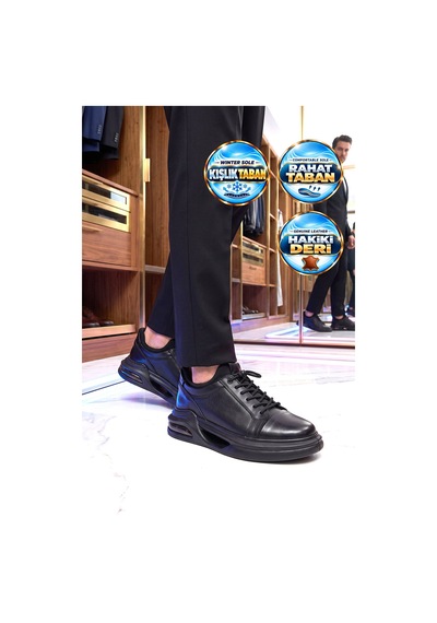 Komcero Kauçuk Tabanlı Bağcıklı Sneaker Siyah Hakiki Deri Erkek Casual Ayakkabı Hz2581-6003