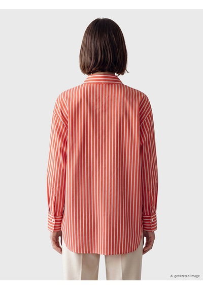 Lcw Modest Kırmızı Çizgili Oversize Kadın Gömlek Tunik