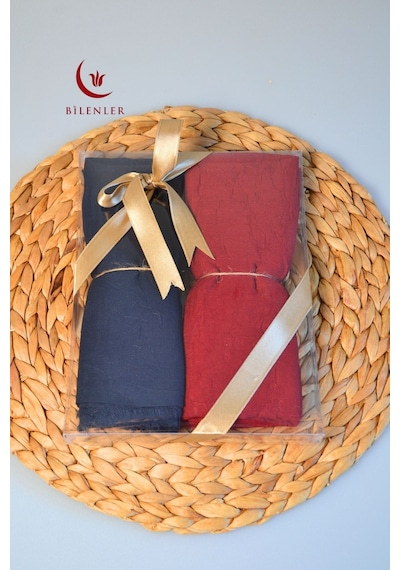 Bilenler Bambu Kraş Şal 75x210 Cm Nefes Alabilir, Terletmez, Tok Duruşlu Mevsimlik Kumaş 2'li Kutu Bordo