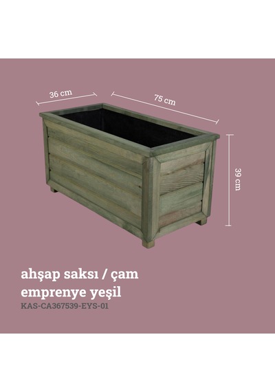 Kaf Ahşap Dekoratif Ahşap Saksı - Uzun / Emprenye Yeşil