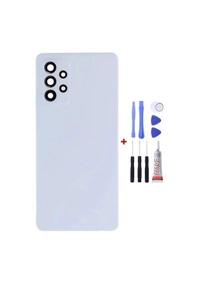 Samsung A72 Kamera Camlı Beyaz Uyumlu Arka Cam Kapak Pil Kapağı Tamir Set B7000 Set Beyaz