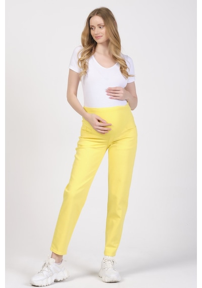 Busa Hamile Mom Fit Kot Pantolon Sarı-sarı