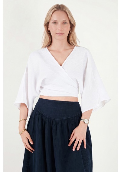 Lela Pamuklu Regular Fit Bağlamalı Crop Kimono Bayan Kimono 668yl2783 Beyaz Lela Pamuklu Regular Fit Bağlamalı Crop Kimono Bayan Kimono 668yl2783 Beyaz