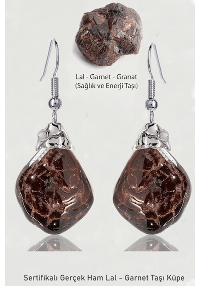 Sertifikalı Ham İşlenmemiş Lal - Garnet - Granat Taşı Küpe Çok Renkli