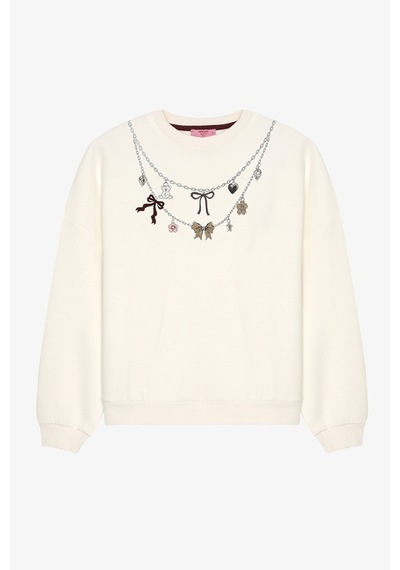 Quzu Charm Aksesuarlı Oversize Sweatshirt Ekru
