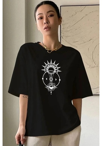 Startmore Kadın Kelebek Baskılı T-shirt Siyahtutulma